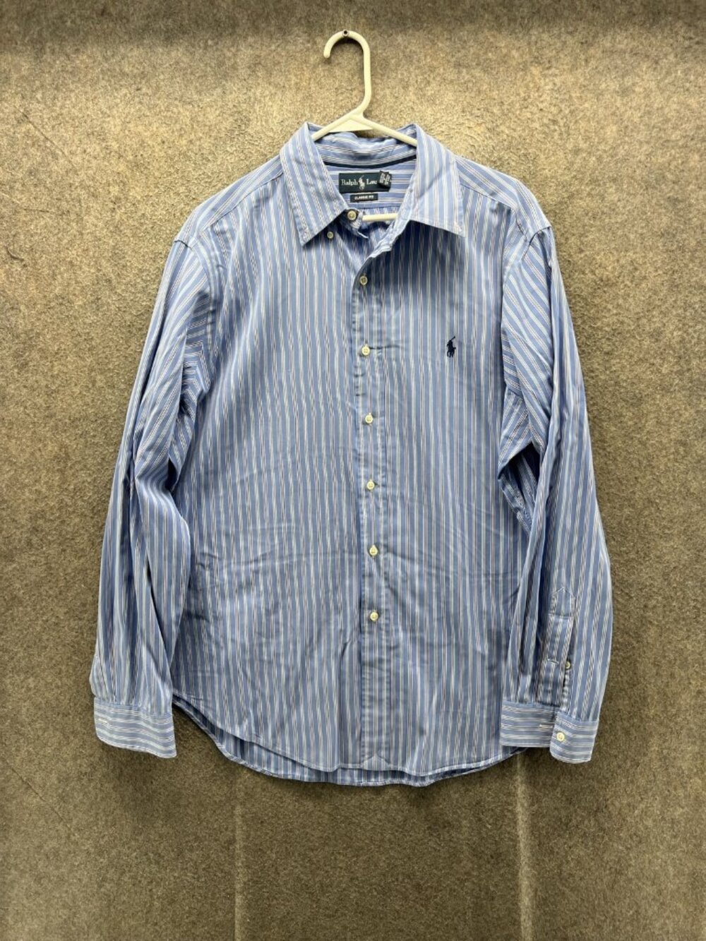Ralph Lauren Dress Shirt Mens XL Blue Stripe Classic Fit Cotton Long Sleeve